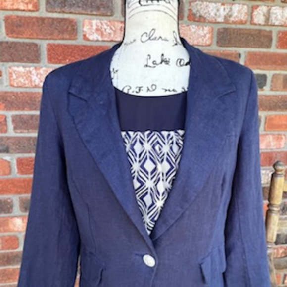 ST TROPEZ WEST NAVY LINEN BLAZER SIZE MEDIUM NWOT - Picture 6 of 13